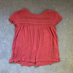 anthropologie red short sleeve top with detail